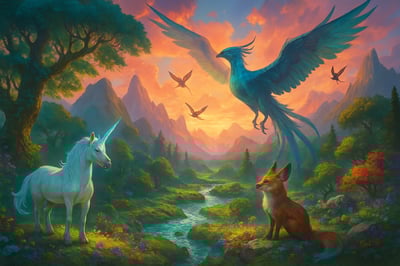 A captivating fantasy landscape from the world of Aoden, featuring mystical creatures and vibrant scenery.